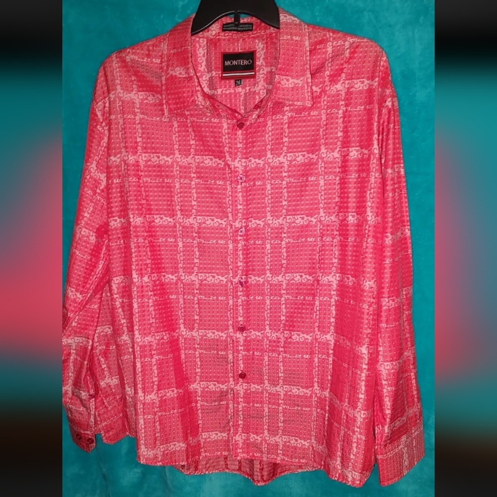 Montero, Men's, Long Sleeve, Button Down, 2XL, Red, White Print, Pre-owned